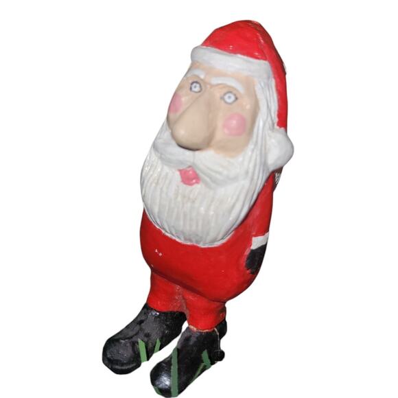 3" Vintage Homemade Wood Carved Big Nose Santa - Picture 3 of 16